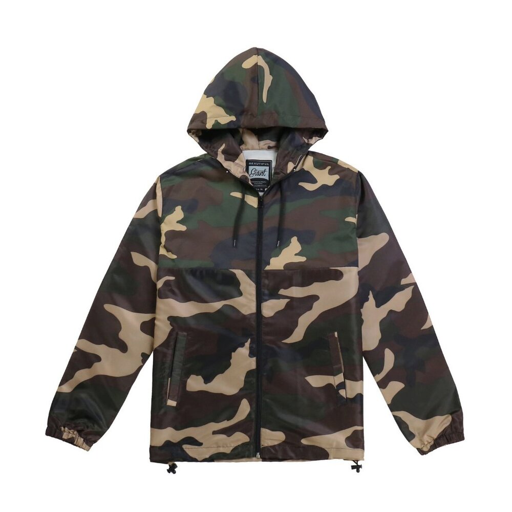 Camo Men's Windbreaker Hooded Jacket Outdoor for Hiking Trip Size M